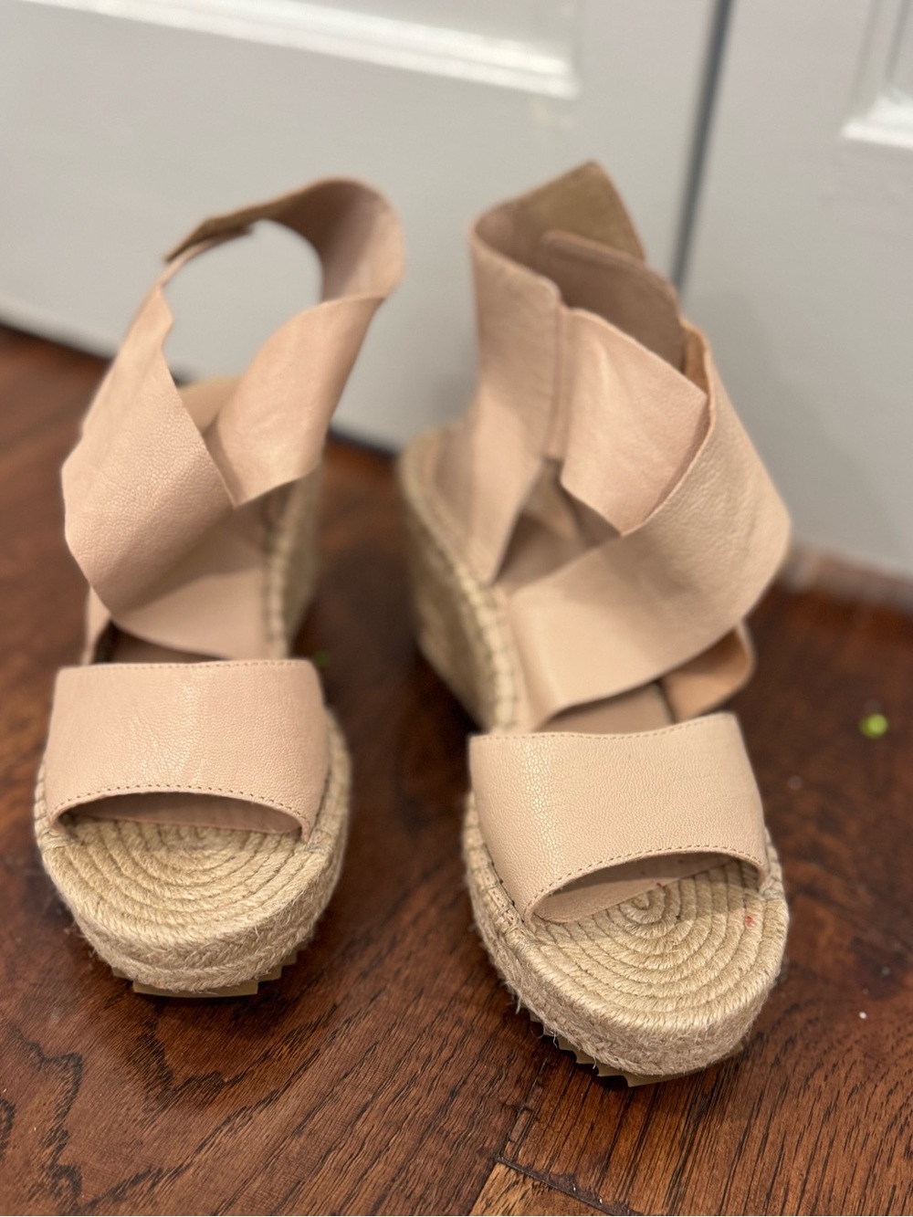Eileen Fisher Blush Leather Espadrille Wedge Sandals
